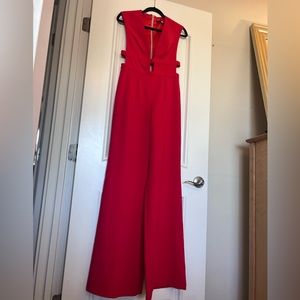 JAYGODFREY Sleeveless V-Neck Wide Leg Red Jumpsuit